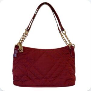 Talbots Barn Red Quilted Small Satchel Handbag with Gold Chain Handles